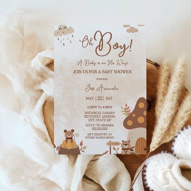 Invitación Bosque De Animales De Otoño Cuto Oh Boy Baby Showe (Subido por el creador)