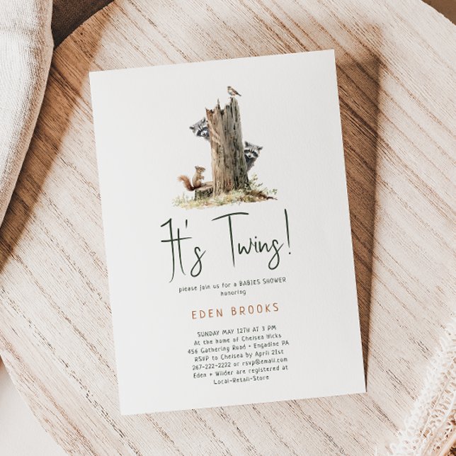 Invitación Bosque de animales de Woodland Twins Baby Shower (Subido por el creador)
