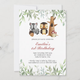 Invitación Bosque de animales Verdor Primer cumpleaños 