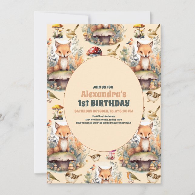 Invitación Bosque de animales Verdor Primer cumpleaños (Anverso)