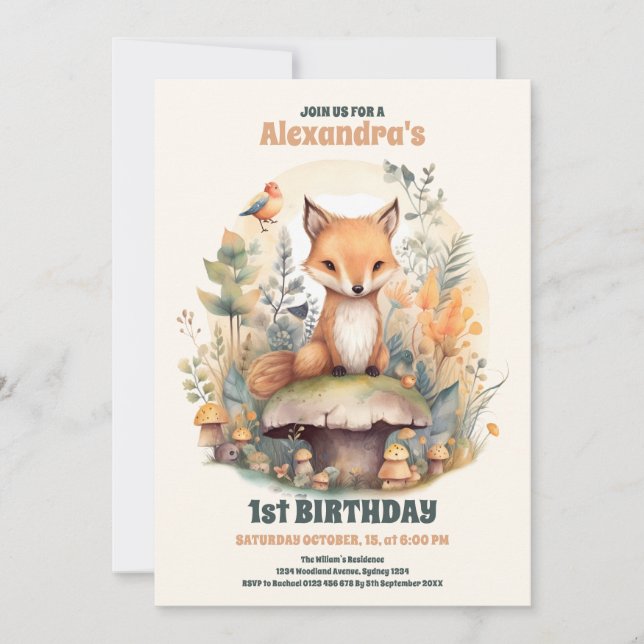 Invitación Bosque de animales Verdor Primer cumpleaños (Anverso)