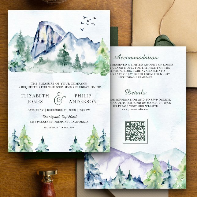 Invitación Bosque de árboles de pino de montaña rústica códig (Subido por el creador)