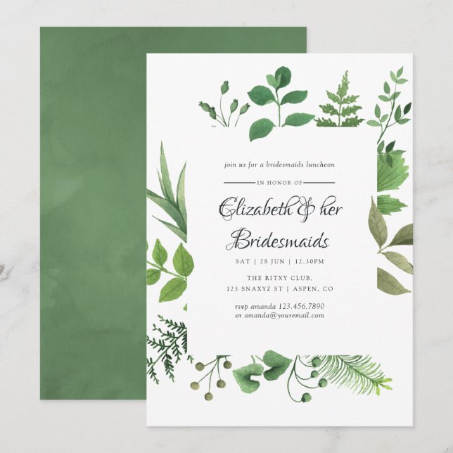 Invitación Bosque de bosque de Woodland Greenery Bridesmaids  (Anverso / Reverso)