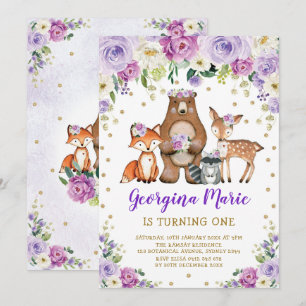 Invitación Bosque de bosques de oro morado cumpleaños floral