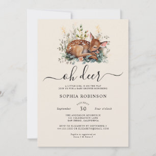 Invitación Bosque de bosques Oh Deer Cream Beige Baby Shower
