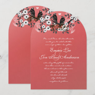 Invitación Bosque de Coral Vintage Pájaros de Amor Romántico