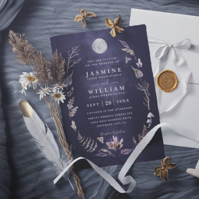 Invitación Bosque de Cristal Noche de Luna Rústica Boda Elega (Subido por el creador)