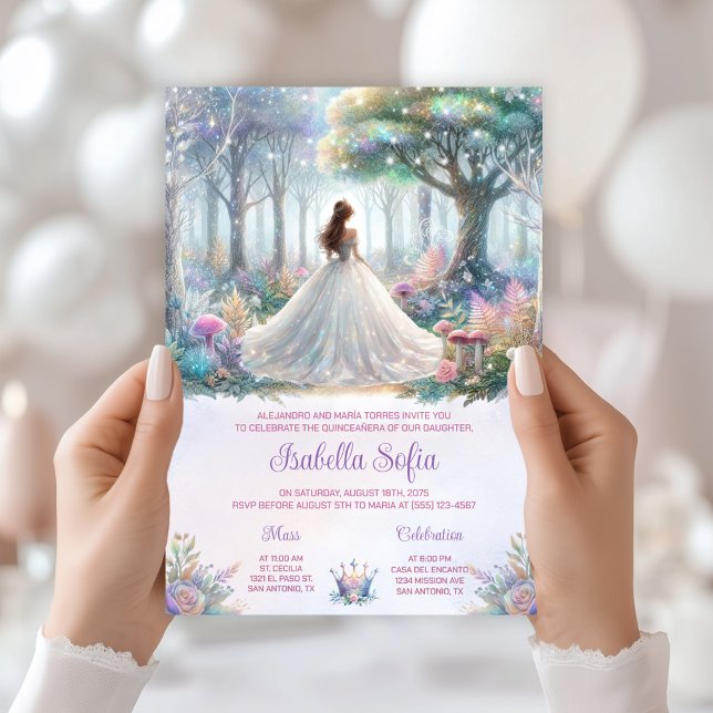 Invitación Bosque de Cuento de Hadas Quinceañera (Enchanted forest invitation - you can change all of the text as needed for any event.)