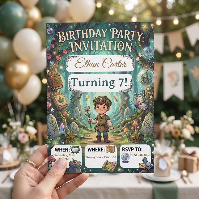 Invitación Bosque de Cuentos de Hadas | Cumpleaños de Aventur (Fairy Tale Forest | Woodland Adventure Birthday In Invitation Birthday Invitation)