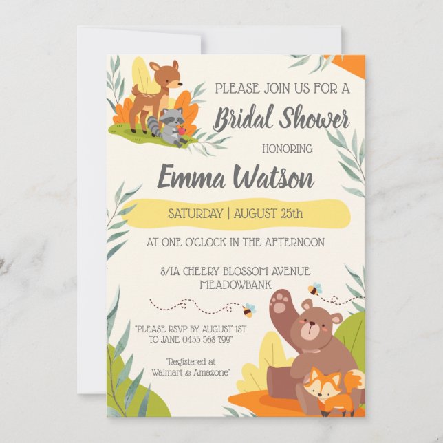 Invitación Bosque de duchas de novias de animales de Woodland (Anverso)