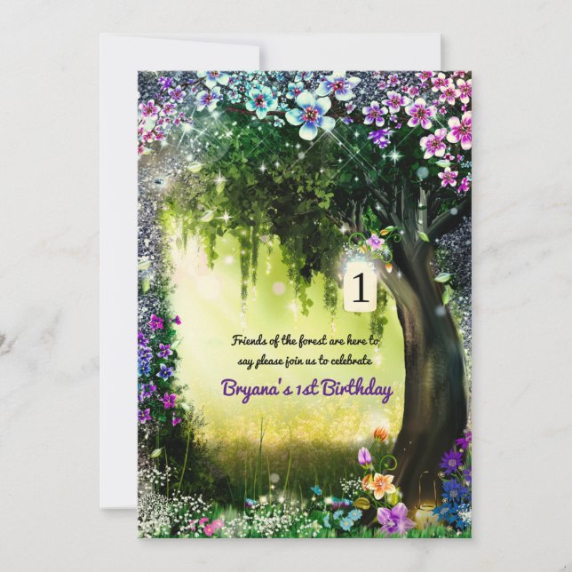 Invitación Bosque de Ensueño Madera Encantada Flores del Bosq (Anverso)