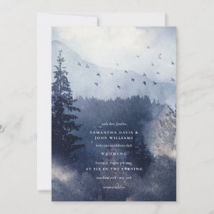 Invitación Bosque de escarcha de nieve azul moderno con Boda