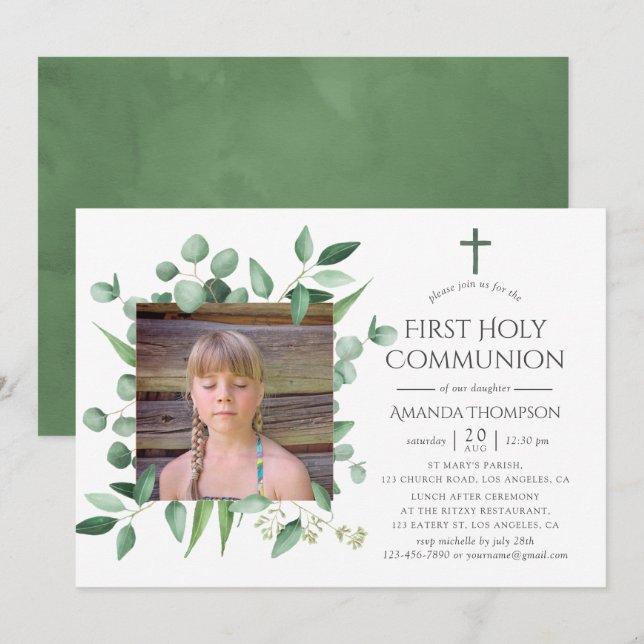 Invitación Bosque de eucaliptos vegetación Primera Comunión (Anverso / Reverso)
