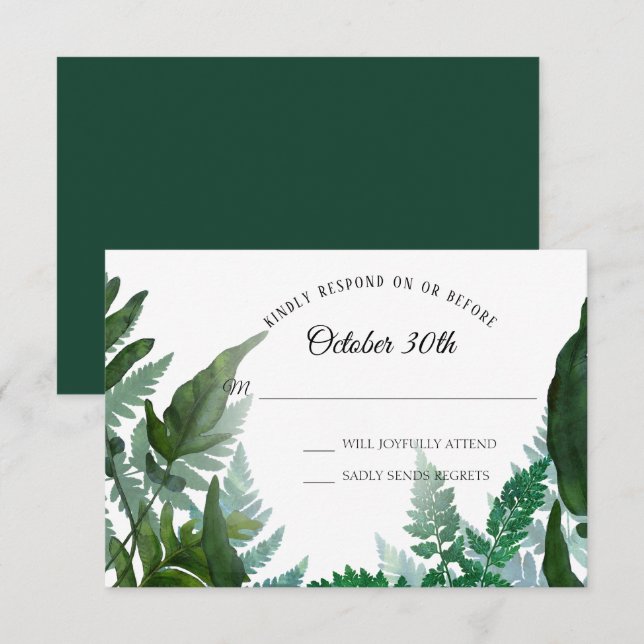 Invitación Bosque de helechos Foliage Hoja Verdor RSVP Boda  (Anverso / Reverso)