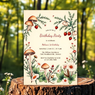 Invitación Bosque de Hongos Silvestres de Bayas Rústicas Cump