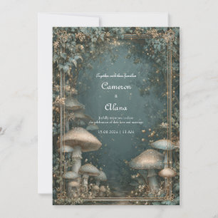 Invitación Bosque de Hongos Turquesa Etéreo Marco de Boda Dor