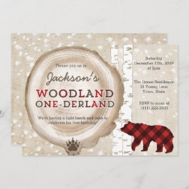 Invitación Bosque de Invierno Búfalo Plaid Bear Cub Primer Cu