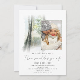 Invitación Bosque de Invierno Foto Código QR Boda Sage