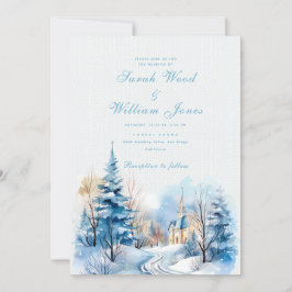 Invitación Bosque de invierno romántico y Boda de iglesia