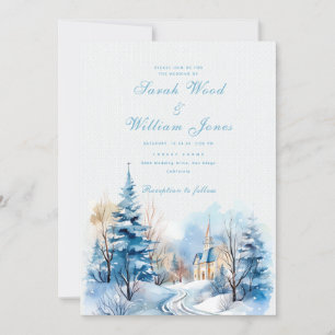 Invitación Bosque de invierno romántico y Boda de iglesia