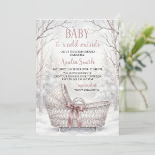 Invitación Bosque de Invierno Rosa Está Frío Afuera Shower de