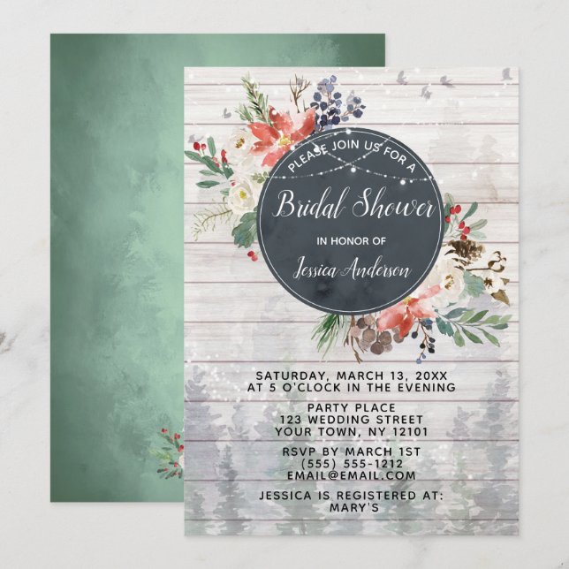 Invitación Bosque de invierno ruso enciende ducha de novia fl (Anverso / Reverso)