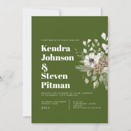 Invitación Bosque de invierno verde y blanco Bouquet Boda mod