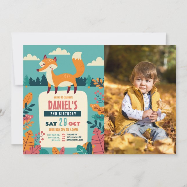 Invitación Bosque de la fiesta de cumpleaños de Fox Theme Woo (Anverso)