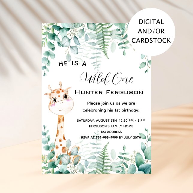 Invitación Bosque de la selva de la jirafa de un cumpleaños s (Subido por el creador)