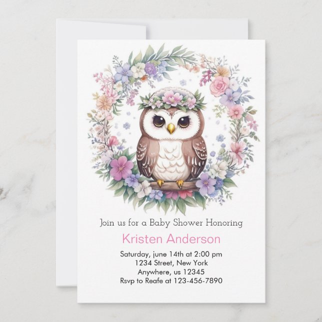 Invitación Bosque de lechuzas encantadas: Baby Shower Chica (Anverso)