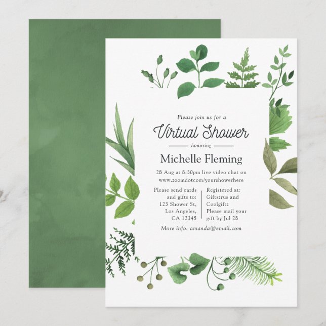 Invitación Bosque de leña Vegetación virtual Baby Shower (Anverso / Reverso)