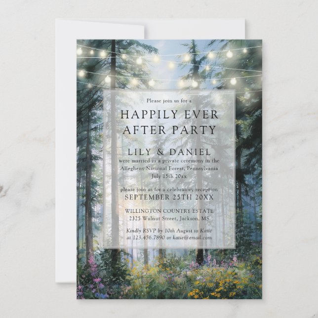 Invitación Bosque de luces de hadas para bodas Felices para s (Anverso)