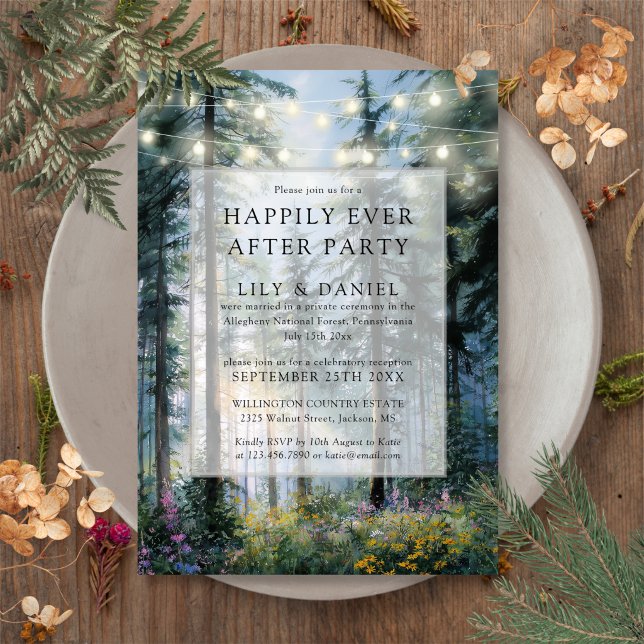 Invitación Bosque de luces de hadas para bodas Felices para s (Happily Ever After Forest String Lights Wedding Invitation)
