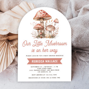 Invitación Bosque de madera Hongo rosa Arco Baby Shower
