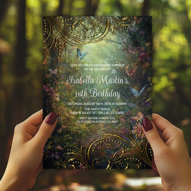 Invitación Bosque de Mariposas Encantadas (Butterfly enchanted forest any occasion, birthday, prom, etc., invite. Simply add your event details)