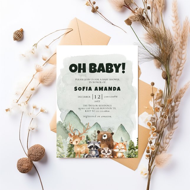 Invitación Bosque de montaña animal de Woodland Cute Baby Sho (Subido por el creador)