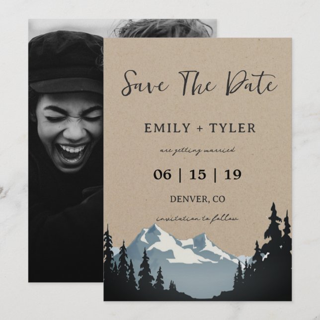 Invitación Bosque De Montaña Rústico Save The Date (Anverso / Reverso)