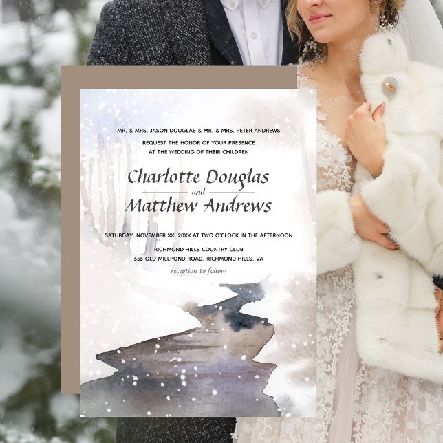 Invitación Bosque de nieve - Boda de invierno otoño (Winter Wedding Scene Invitation)