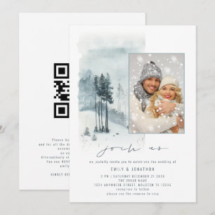 Invitación Bosque de Nieve Foto Únete a Nosotros Código QR Bo