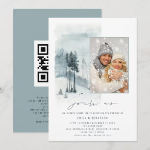 Invitación Bosque de Nieve Foto Únete a Nosotros Código QR Bo