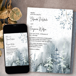 Invitación Bosque de nieve hojas delicadas boda de invierno