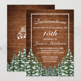 Invitación Bosque de Nieve y Pino Rural Tiara Quinceañera