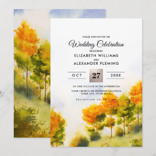 Invitación Bosque de otoño   Boda de acuarela de árboles otoñ