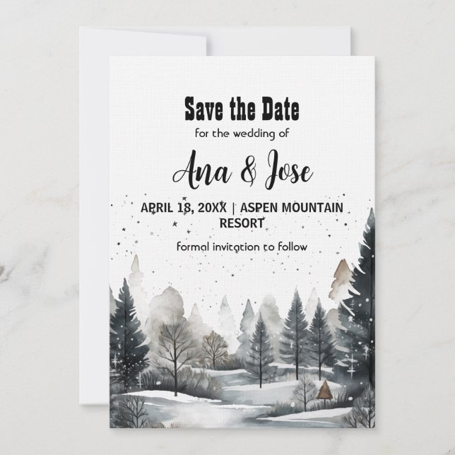 Invitación Bosque de PineTree de Montaña de Nieve de Vacacion (Anverso)