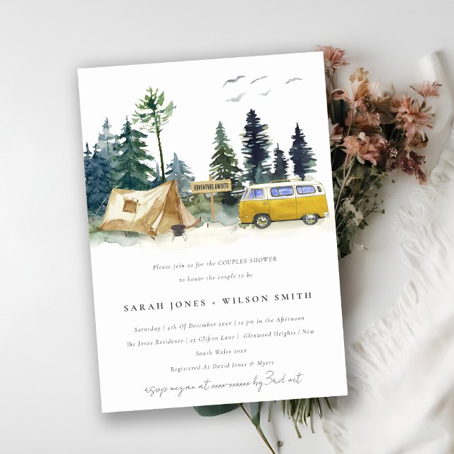 Invitación Bosque de Pino de Camping Yellow Van Couples Ducha (Subido por el creador)
