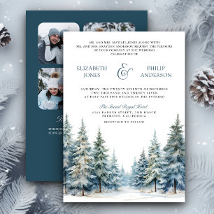 Invitación Bosque de pinos con nieve de invierno código QR fo