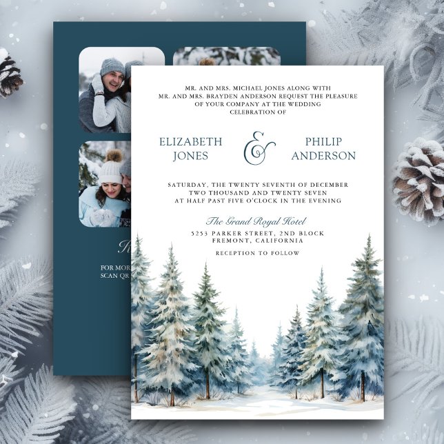 Invitación Bosque de pinos con nieve de invierno código QR fo (Subido por el creador)