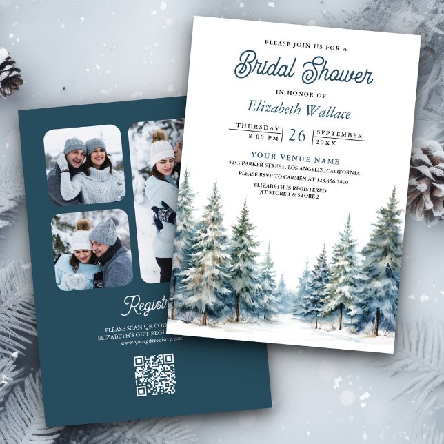 Invitación Bosque de pinos con nieve invernal código QR para  (Subido por el creador)