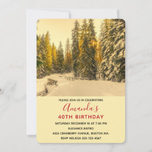 Invitación Bosque de pinos cubiertos de nieve Foto de cumplea