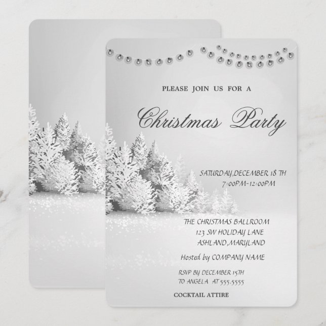 Invitación Bosque de pinos de Navidad, luces fiesta de Navida (Anverso / Reverso)
